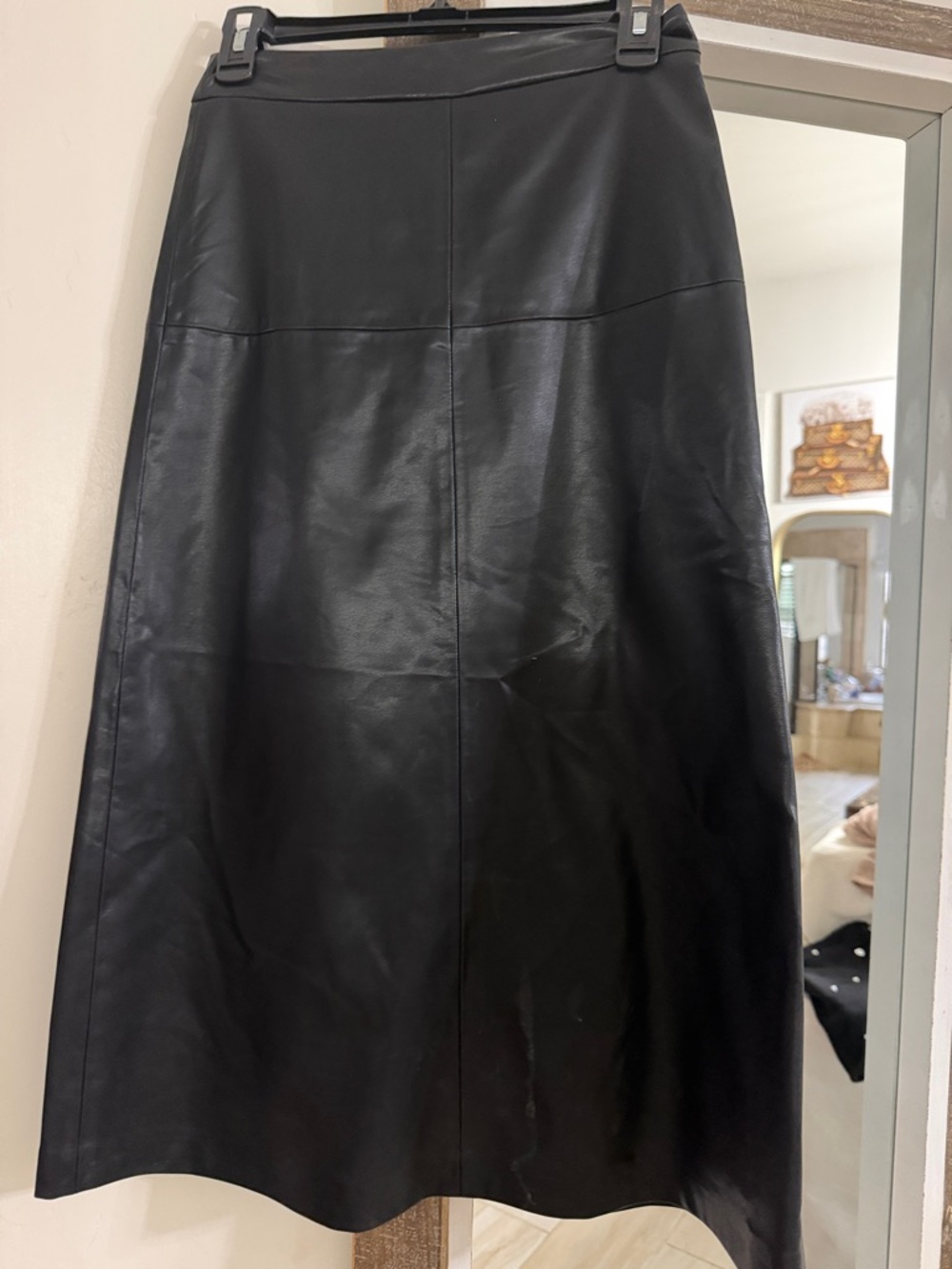 NWOT PETAL & pup Black Faux Leather A-Line Midi Skirt - Classic Women's Style